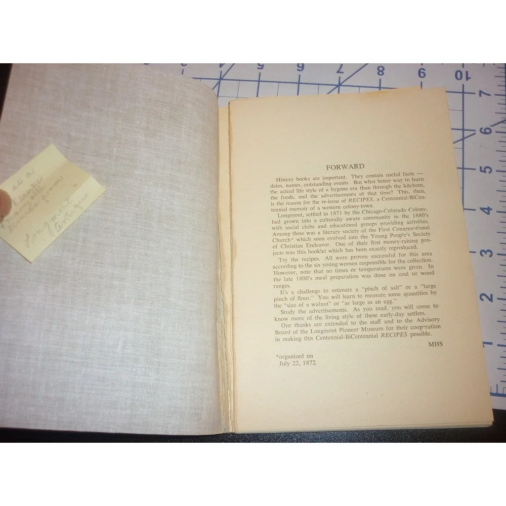 Longmont Pioneer Museum Centennial BiCentennial Recipes Re-Issue Cookbook